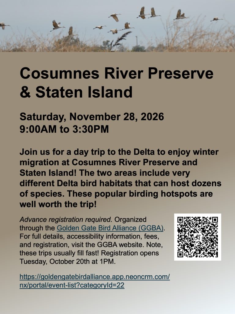 Flyer: Cosumnes River Preserve & Staten Island, Saturday, November 28, 2026,9:00AM to 3:30PM
